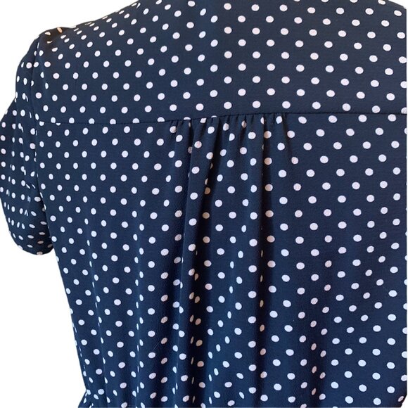 MONTEAU - Polka Dot Button Up Dress Navy Blue short sleeves - medium - Picture 9 of 11